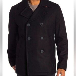 Michael Kors Men's Wool Pea Coat Dark Navy Blue Large Double 💗💗💗💗💗💗💗💗💗